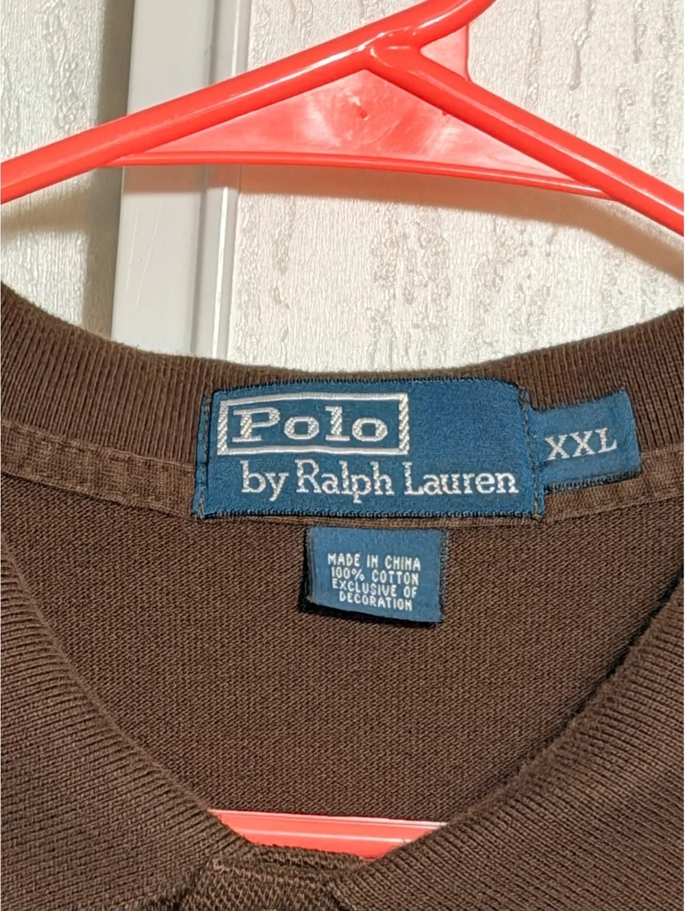 Polo Ralph Lauren Mens XXL Brown Long Sleeve Polo Shirt Orange Pony 100% Cotton